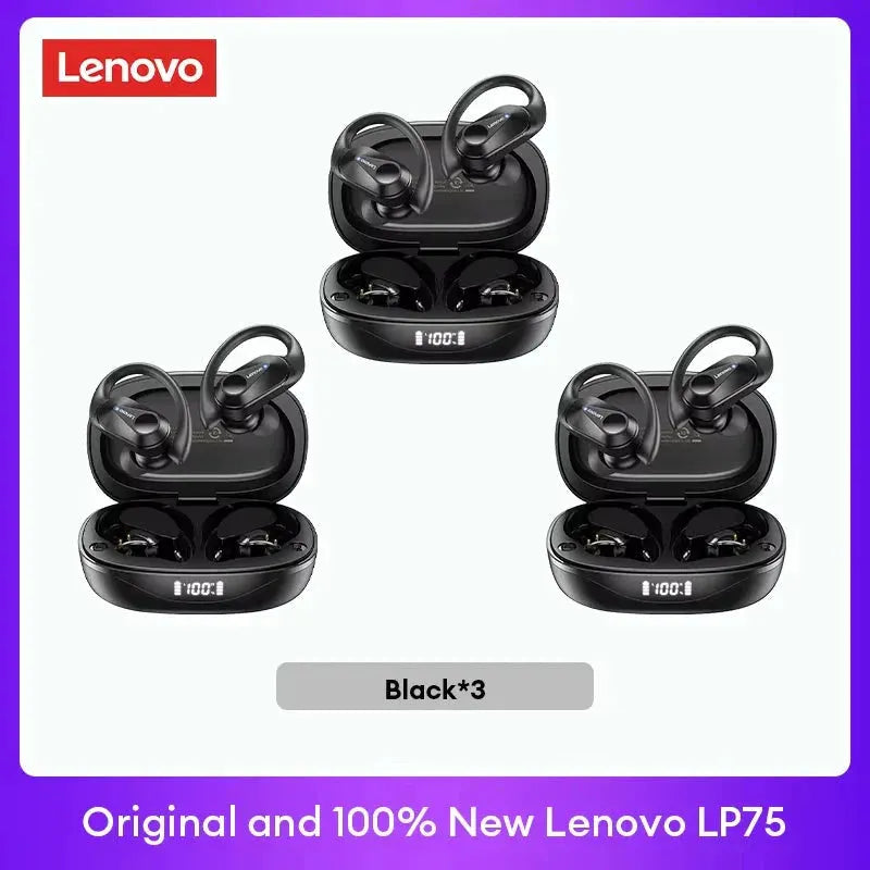 Original Lenovo LP75 TWS Bluetooth V5.3 Headphones Wireless LED Digital Display Earphones Noise Reduction Waterproof Headset New by MAIDEN-ART