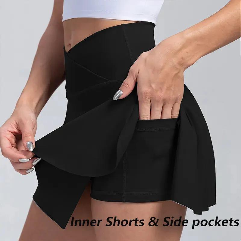 Women Pleated Tennis Skirt with Pockets Shorts Athletic Skirts Crossover High Waisted Athletic Golf Skorts Workout Sports Skirts by Vimost Shop