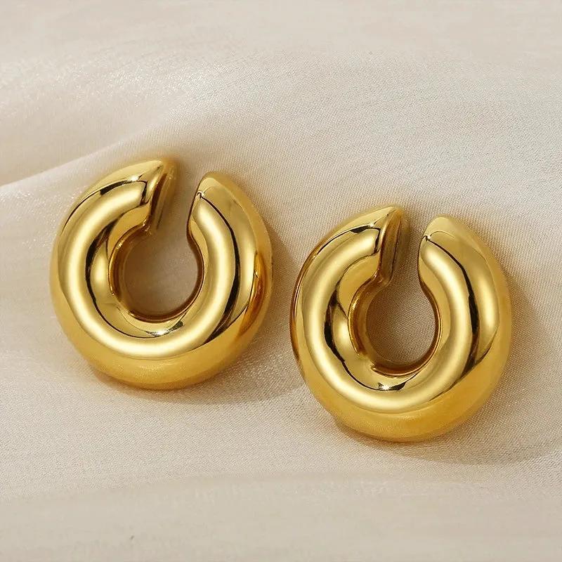 1 Pair Smooth Circle C Shape Clip Earrings For Women Lightweight Without Piercing Cartilage Ear Cuff Gold Silver Color Earrings by MAIDEN-ART