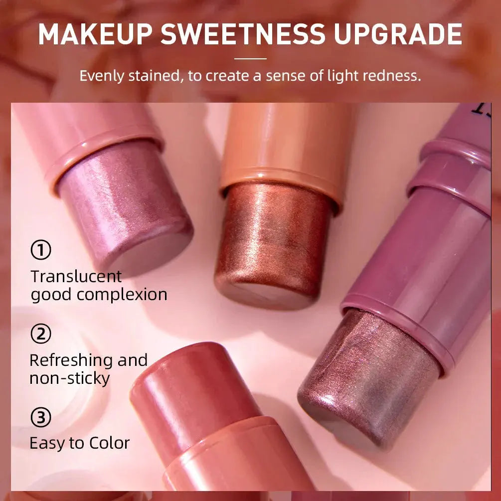 3-in-1 Cheek Blush Stick Lip Tinted Eyes Cheek Lips Brighten Cream Water-resistant Moisturizing Face Contouring Shadow Blusher by Maiden-Art