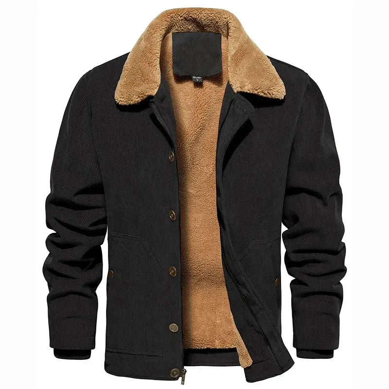Men's Winter Corduroy Jacket Fleece Warm Lined Cargo Work Jacket Casual Thick Sherpa Collar Trucker Deck Navy Coats by Vimost Shop