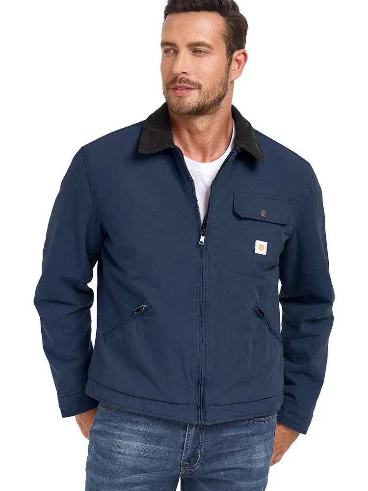 Men's Winter Cotton Jacket Warm Quilted Padded Lined Cargo Work Jacket Regular Fit Casual Lapel Trucker Coat by Vimost Shop