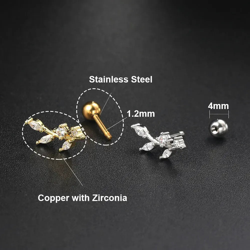Stainless Steel Hoop Earring Women Zirconia Crystal Piercing Ear Daith Helix Tragus Lobe Cartilage Stud Earring Piercing Jewelry by Maiden-Art