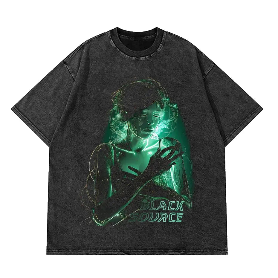 Anime Octopus Vintage Wash Harajuku T-Shirt Japanese Style Unisex by Vimost Shop