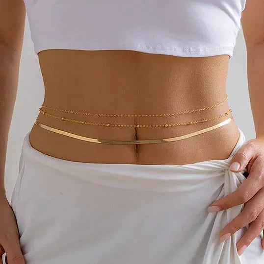 Ingemark Sexy Flat Snake Chain Waist Belly Belt for Women Summer Beach Bikinis Simple Body Chain Festival Jewelry Accessories by Maiden-Art