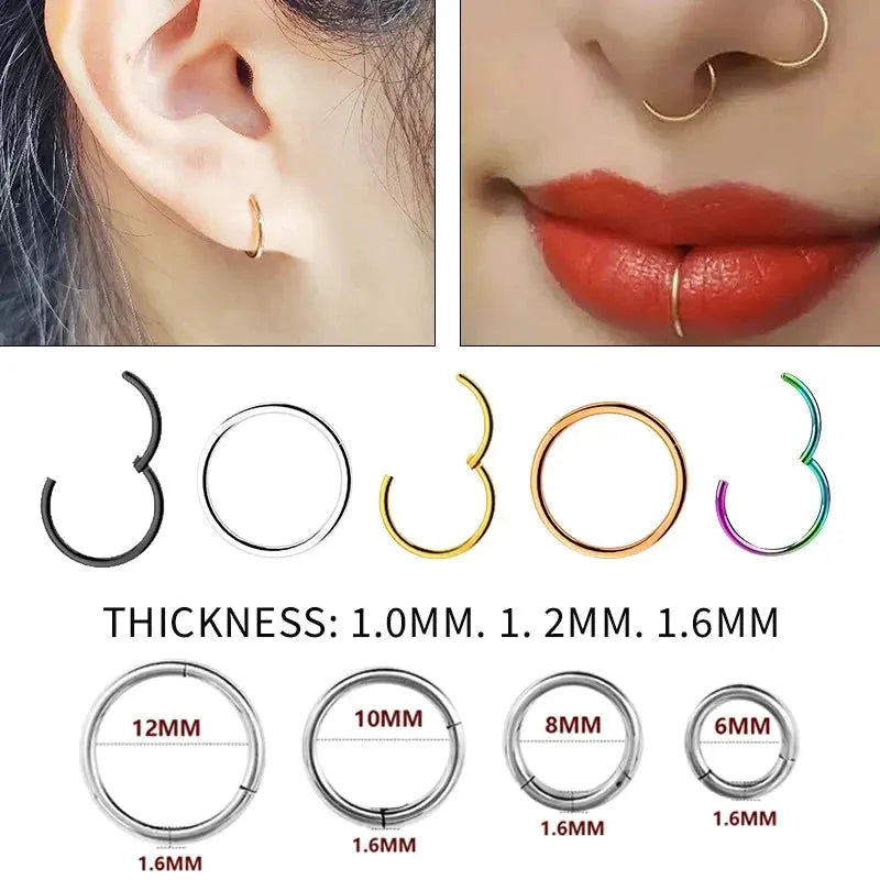 1PC Stainless Steel Nose Hoop Septum Piercing Clicker Hinged Segment Rings Lip Helix Daith Conch Cartilage Earrings Sexy Jewelry by Maiden-Art