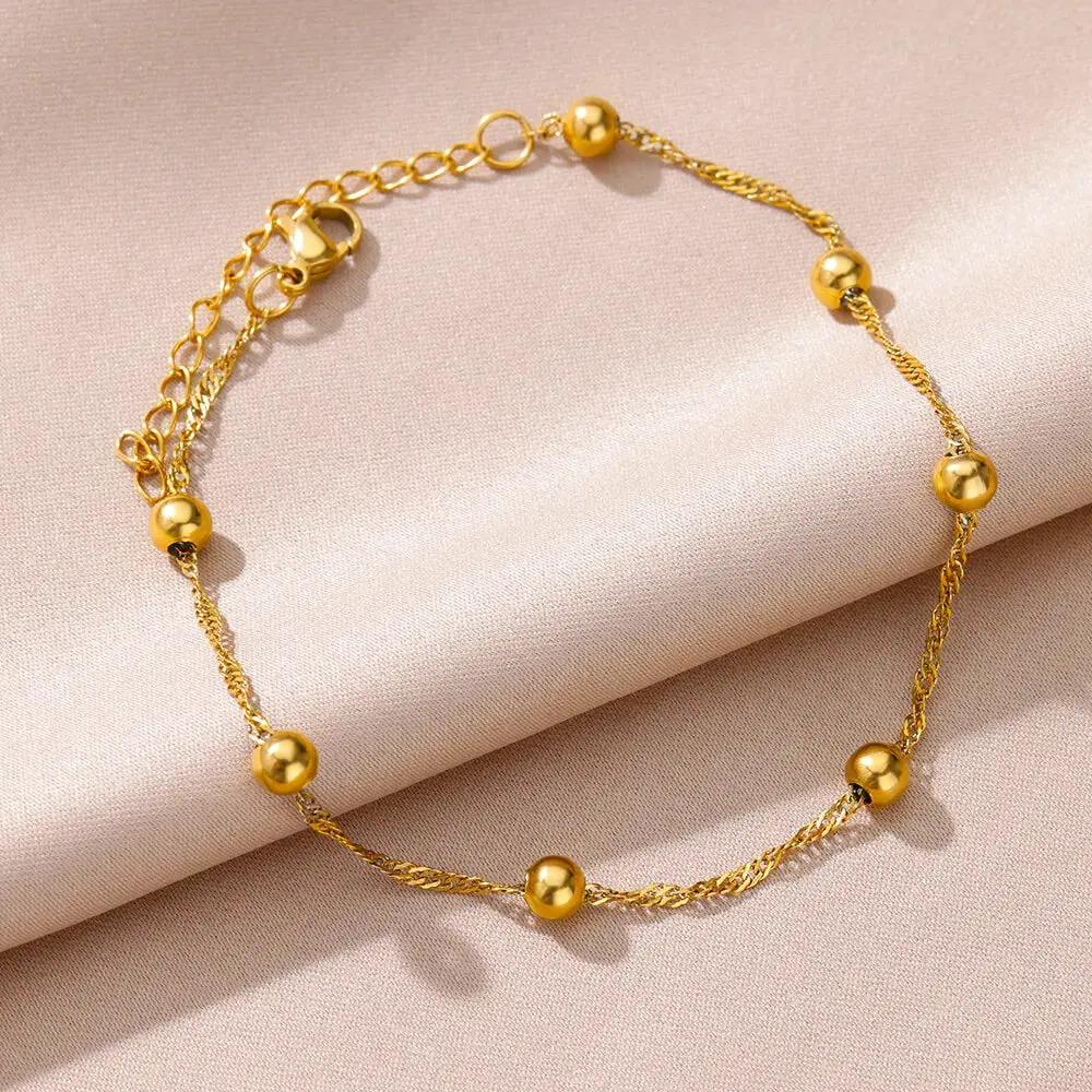 Anklets for Women Summer Beach Accessories Stainless Steel Imitation Pearl Chain Anklet Gold Color Leg Bracelets Bodychain Gifts by MAIDEN-ART