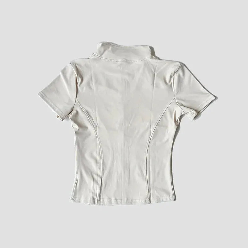 Women’s Slim Fit Short Sleeve Yoga Top with Stand Collar Zip Front by Vimost Shop