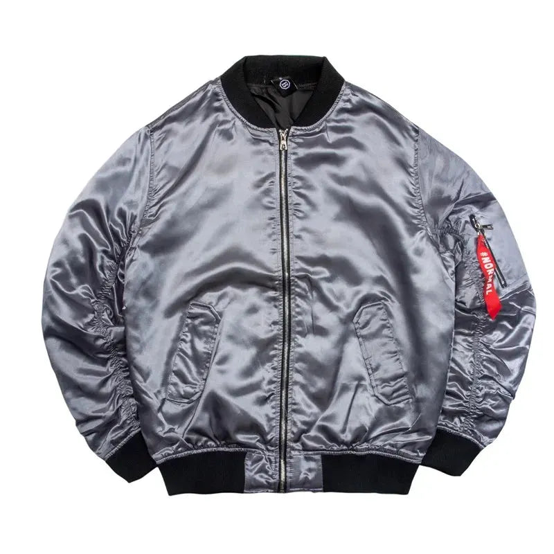 Zip Up Snack Back Embroidered Casual Loose Style Crew Neck Satin Bomber Jacket for Men Women by Vimost Shop