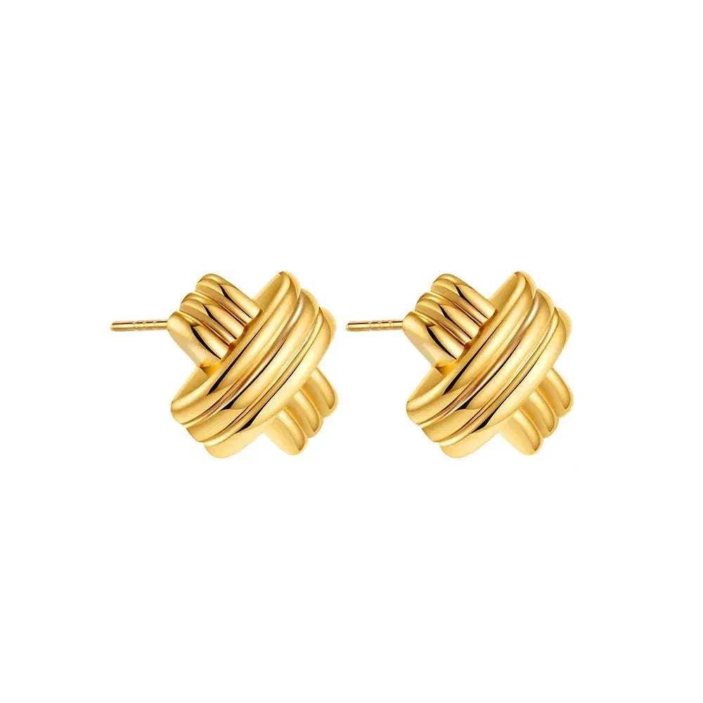 Trendy Stainless Steel Multilayer Circle Twist Knot Earrings for Women Texture Mixed Color Gold Plated Statement Earring Bijoux by Maiden-Art