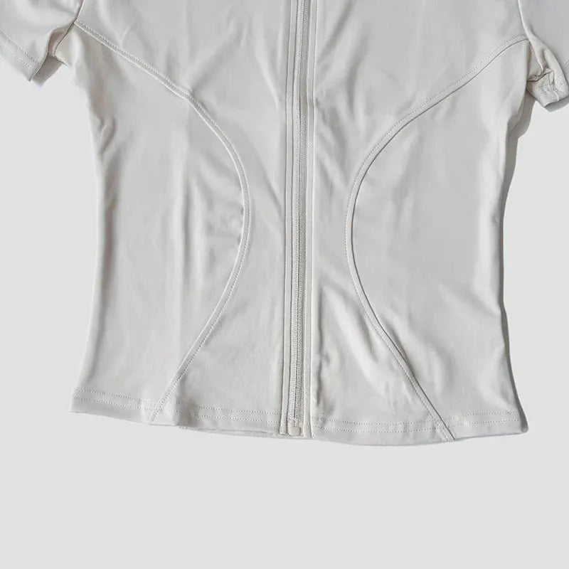 Women’s Slim Fit Short Sleeve Yoga Top with Stand Collar Zip Front by Vimost Shop
