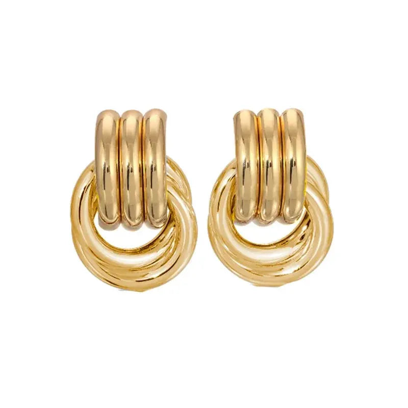 Trendy Stainless Steel Multilayer Circle Twist Knot Earrings for Women Texture Mixed Color Gold Plated Statement Earring Bijoux by Maiden-Art