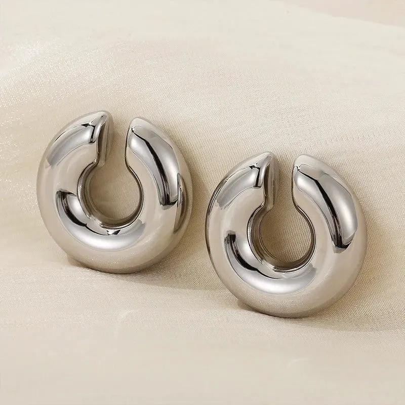 1 Pair Smooth Circle C Shape Clip Earrings For Women Lightweight Without Piercing Cartilage Ear Cuff Gold Silver Color Earrings by MAIDEN-ART