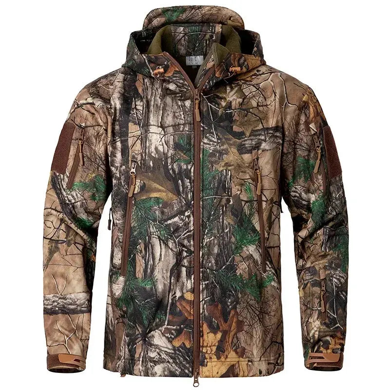 Men's Silent Camouflage Hunting Jacket Soft Shell Outdoor Hiking Fishing Hooded Coat Waterproof Fleece Tactical Jackets by Vimost Shop