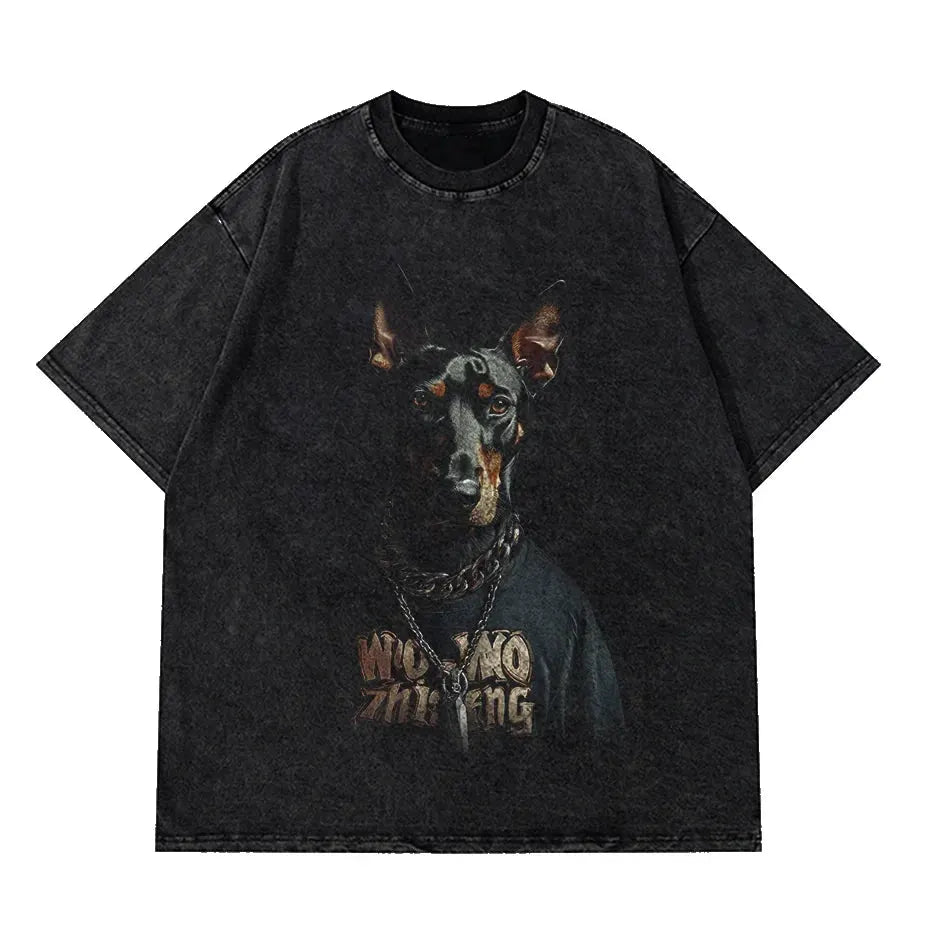 Retro Rottweiler Doberman Streetwear Tee – Vintage Hip Hop Gothic by Vimost Shop