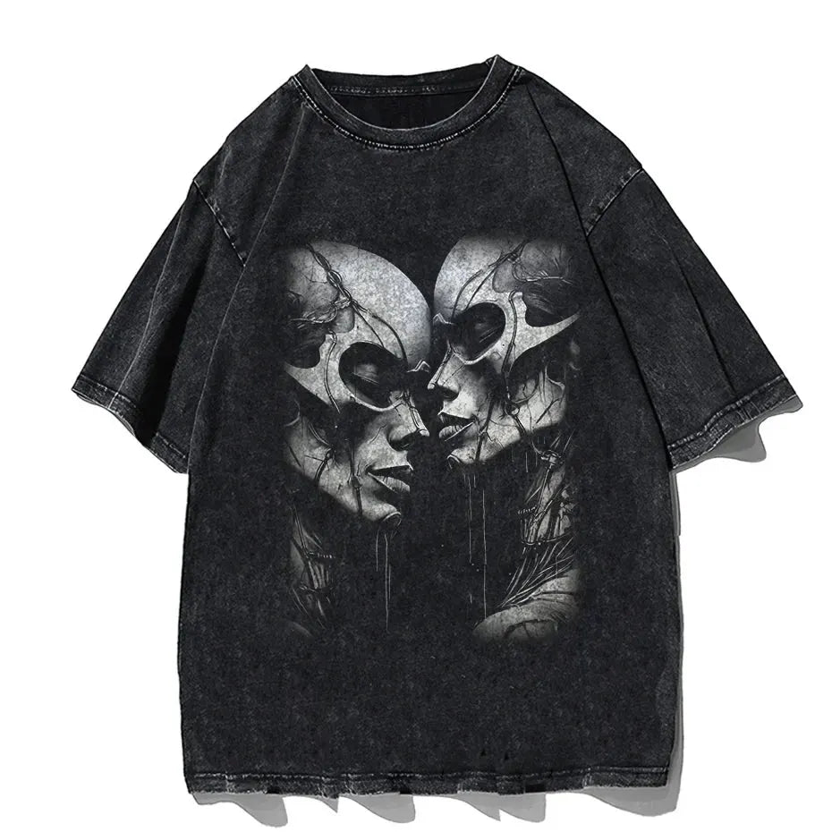 Japanese Cat Cartoon Graphic Baggy T-Shirt Men Streetwear by Vimost Shop