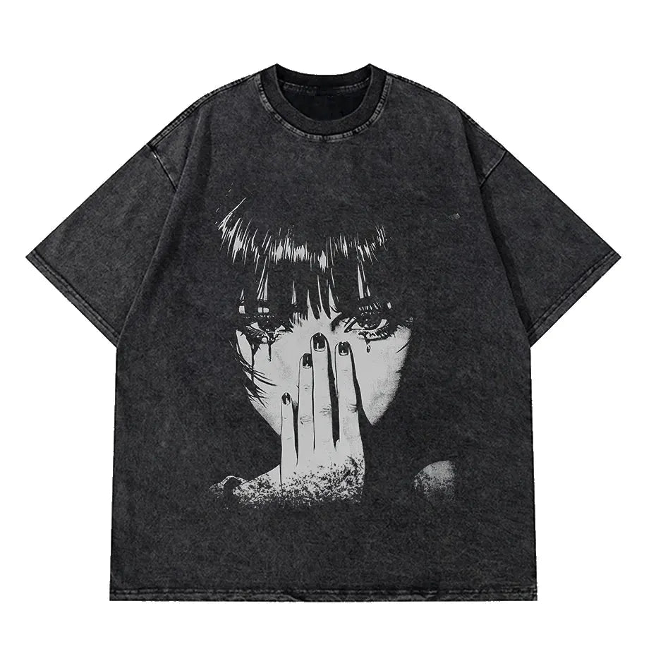Hip Hop Washed Graphic T Shirt Men Streetwear Cotton Loose Fit by Vimost Shop