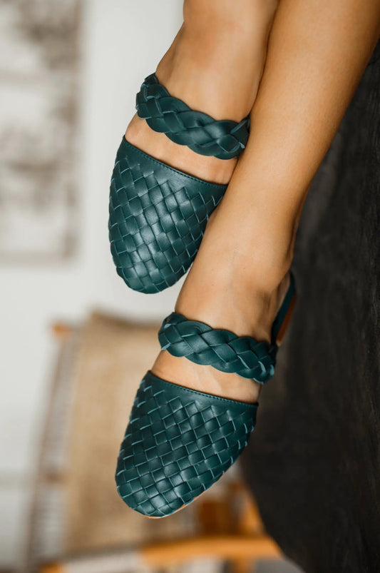 Sea Escape Woven Leather Slide Sandals by ELF