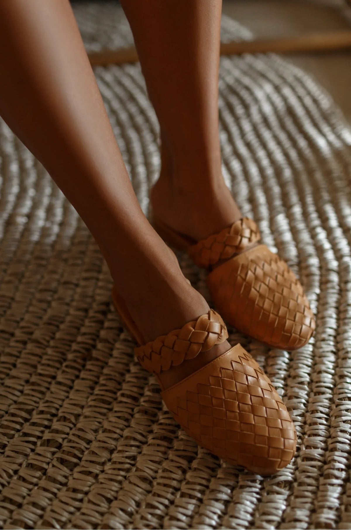 Sea Escape Woven Leather Slide Sandals by ELF