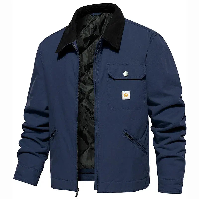Men's Winter Cotton Jacket Warm Quilted Padded Lined Cargo Work Jacket Regular Fit Casual Lapel Trucker Coat by Vimost Shop