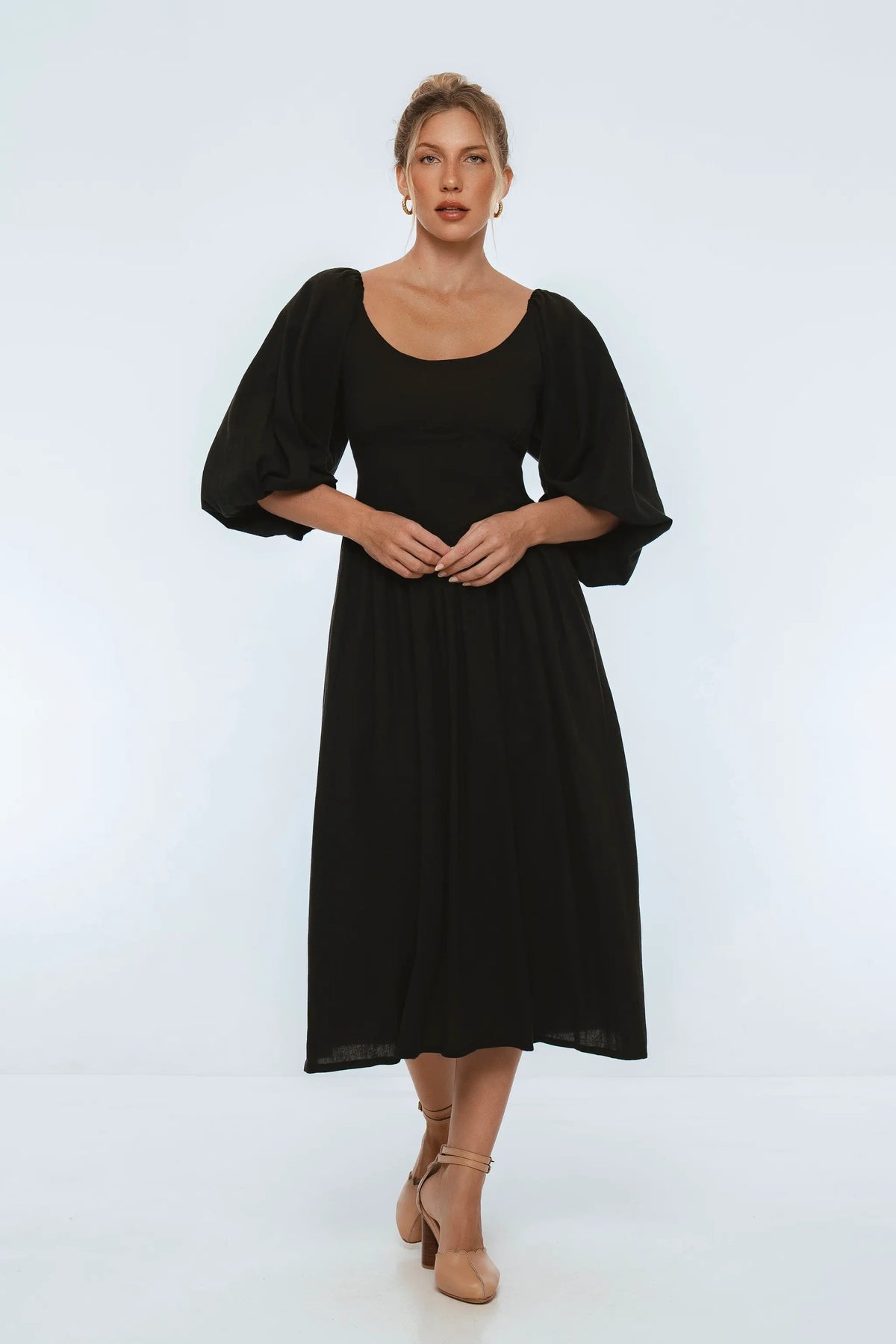 Genevieve Puff Sleeve Midi Dress by ELF