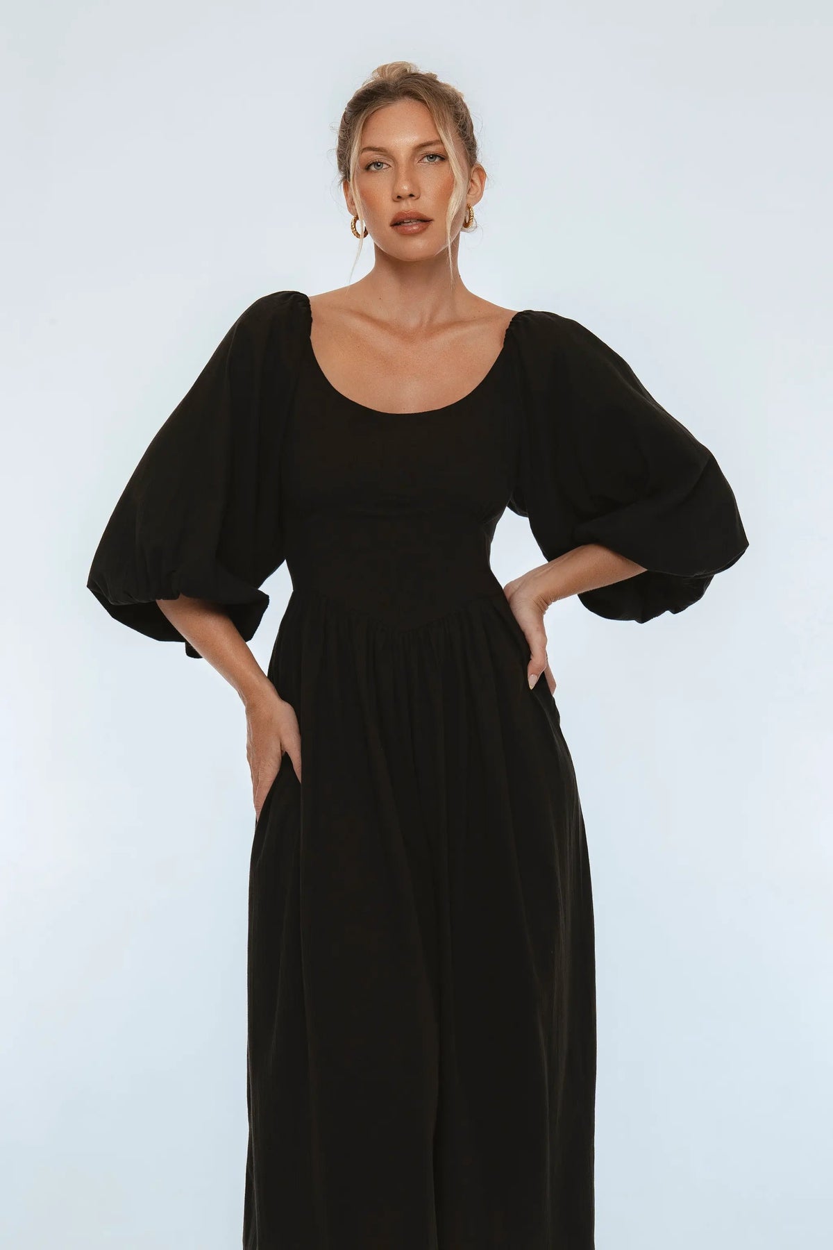 Genevieve Puff Sleeve Midi Dress by ELF