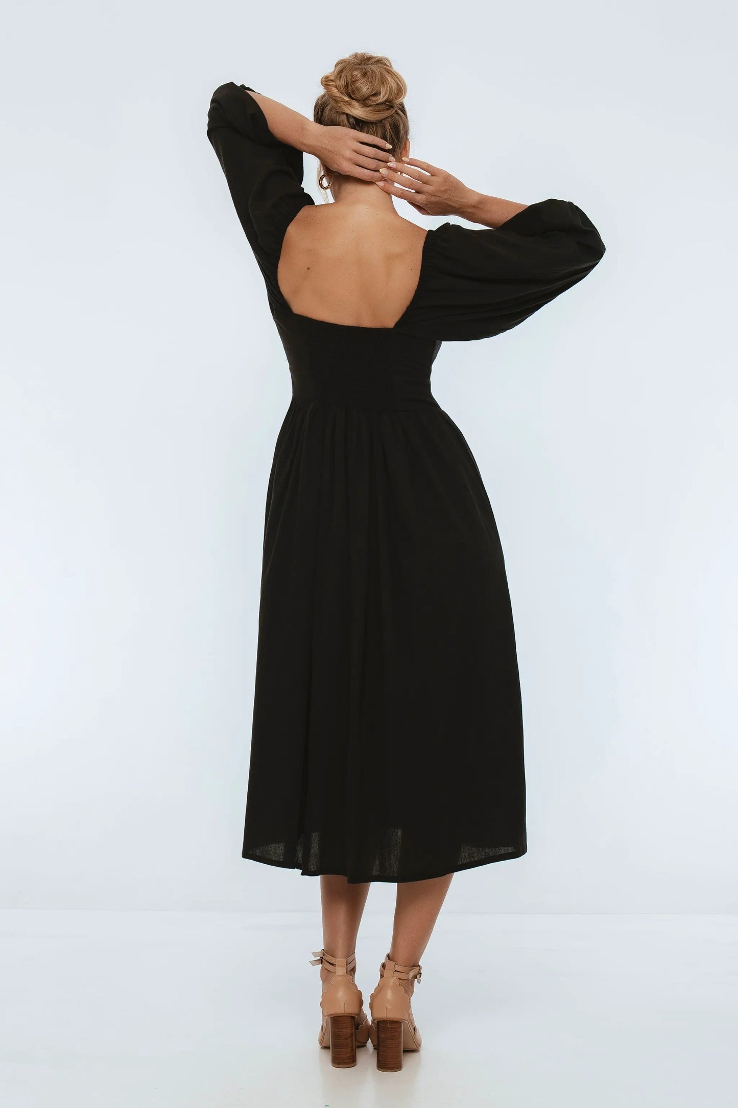 Genevieve Puff Sleeve Midi Dress by ELF