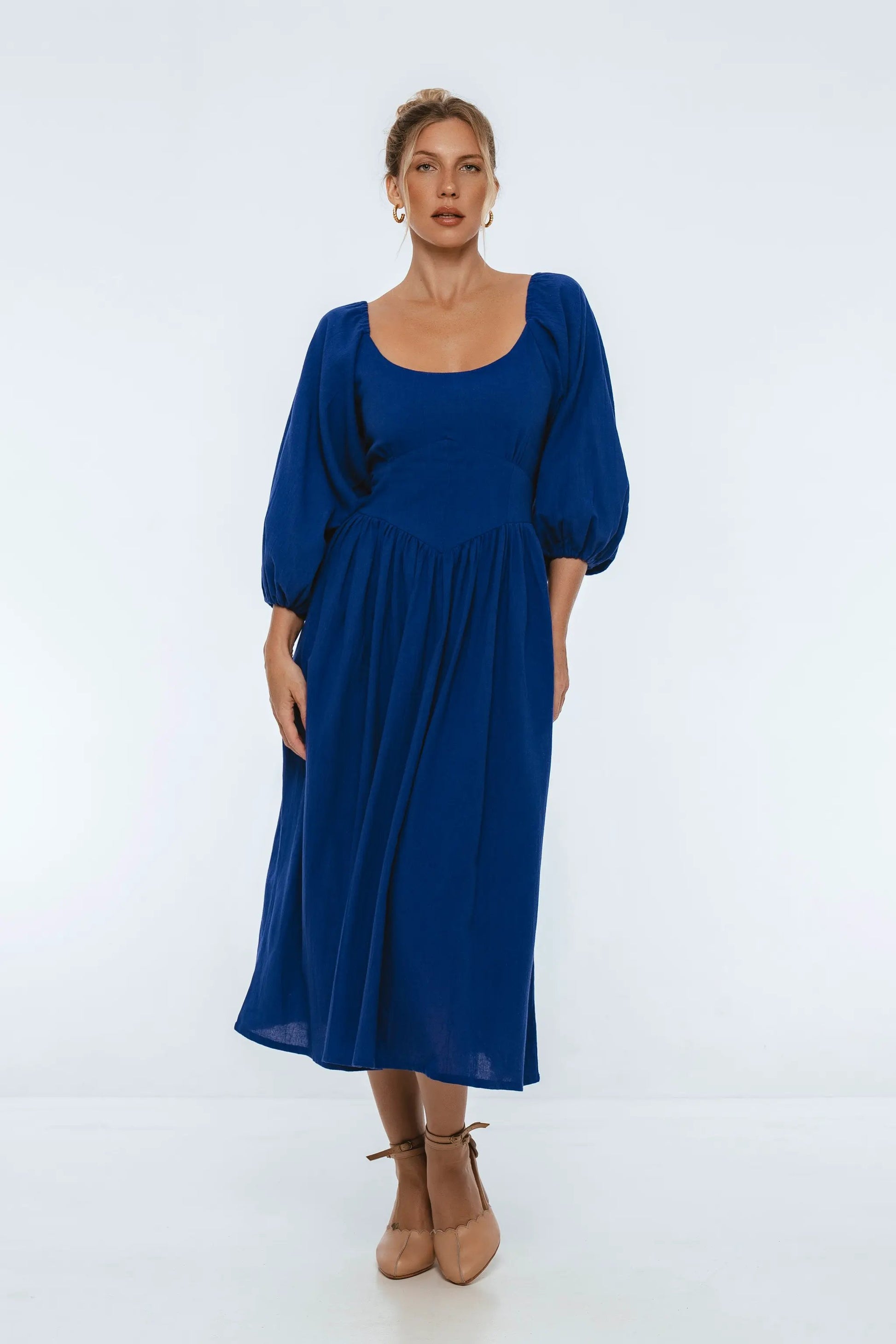 Genevieve Puff Sleeve Midi Dress by ELF