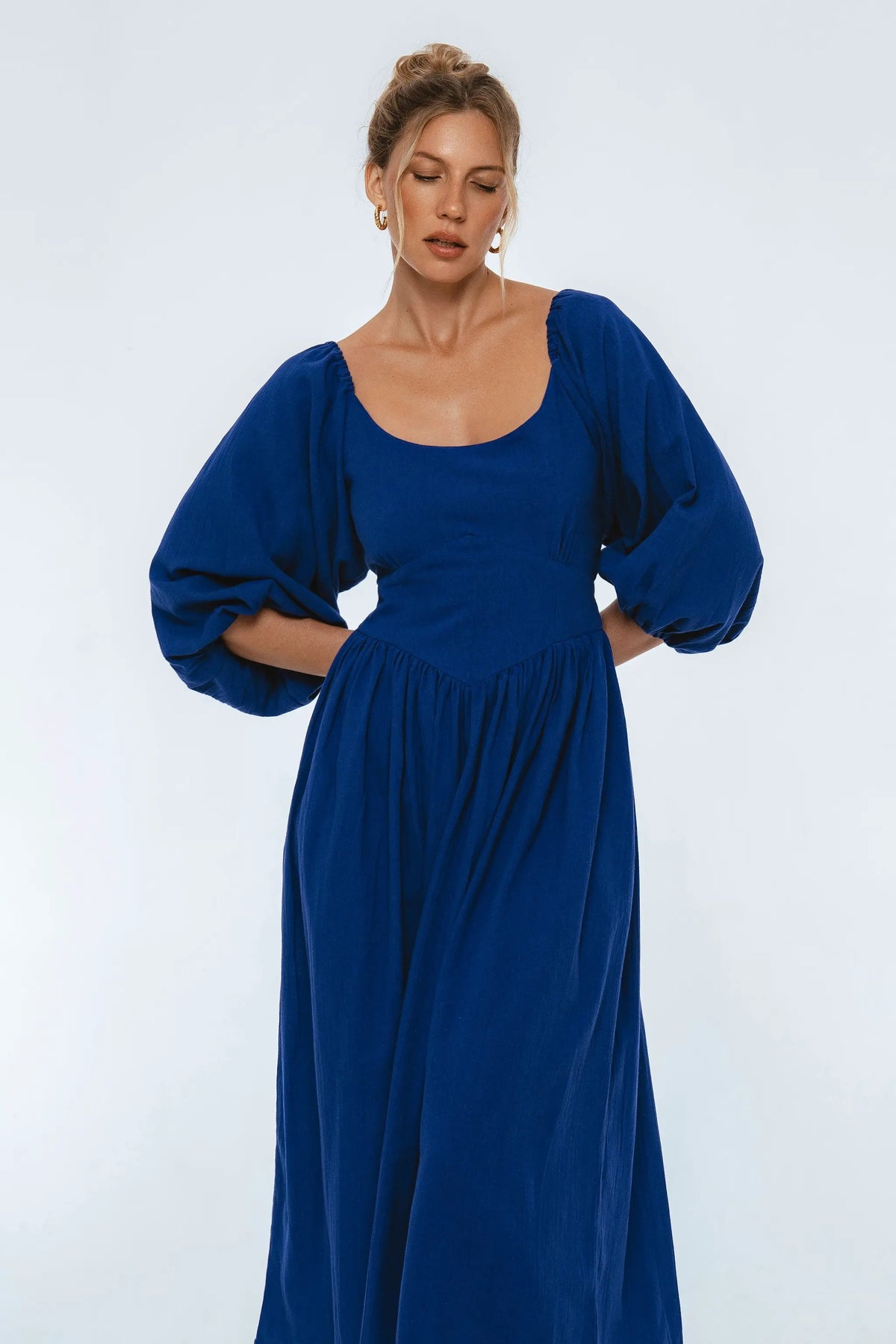 Genevieve Puff Sleeve Midi Dress by ELF