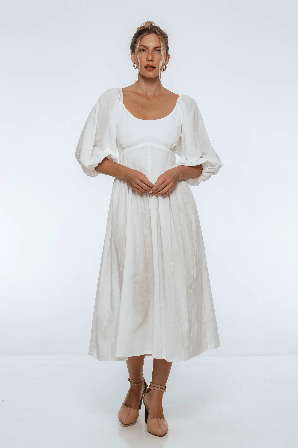 Genevieve Puff Sleeve Midi Dress by ELF