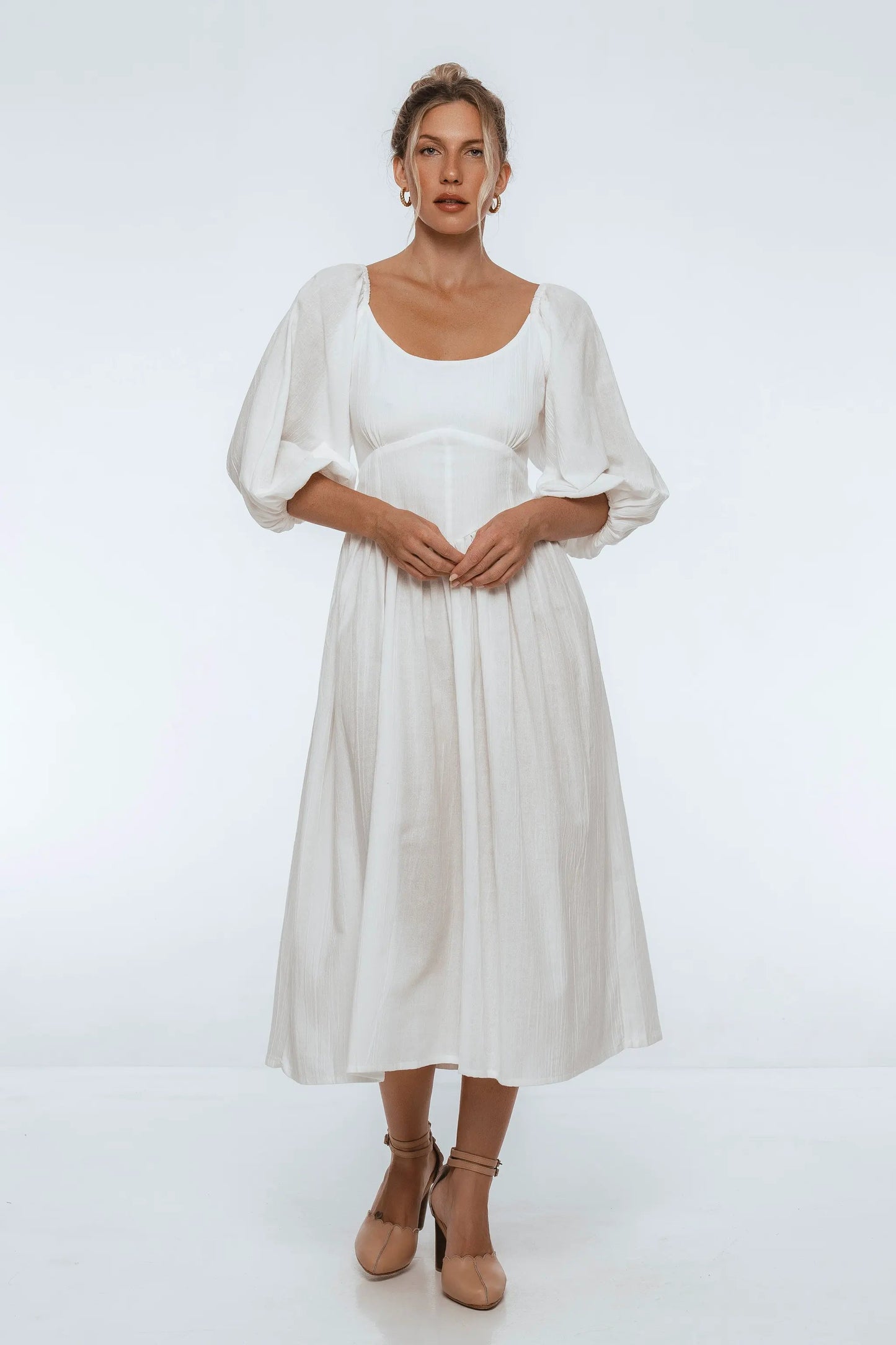 Genevieve Puff Sleeve Midi Dress by ELF