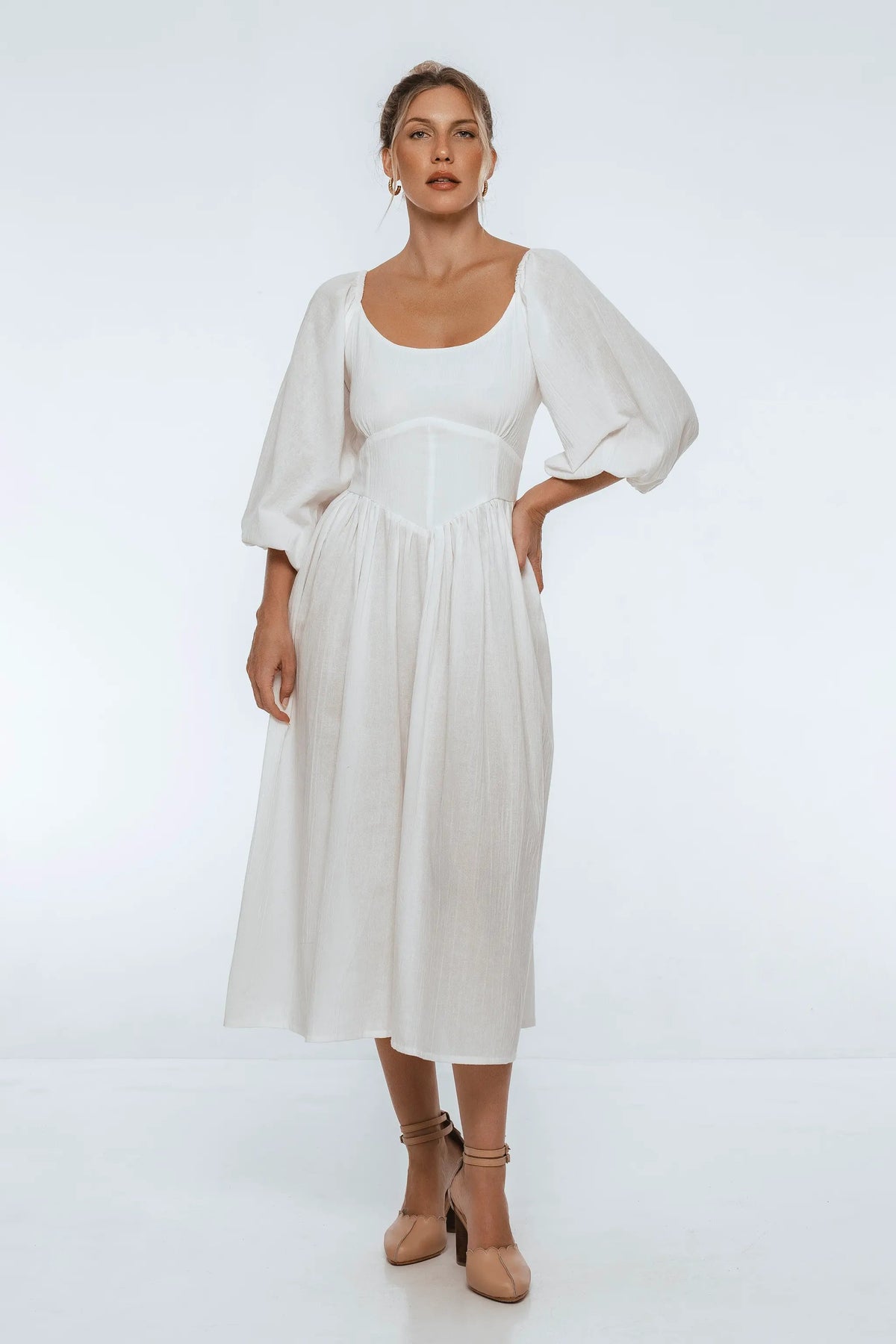Genevieve Puff Sleeve Midi Dress by ELF