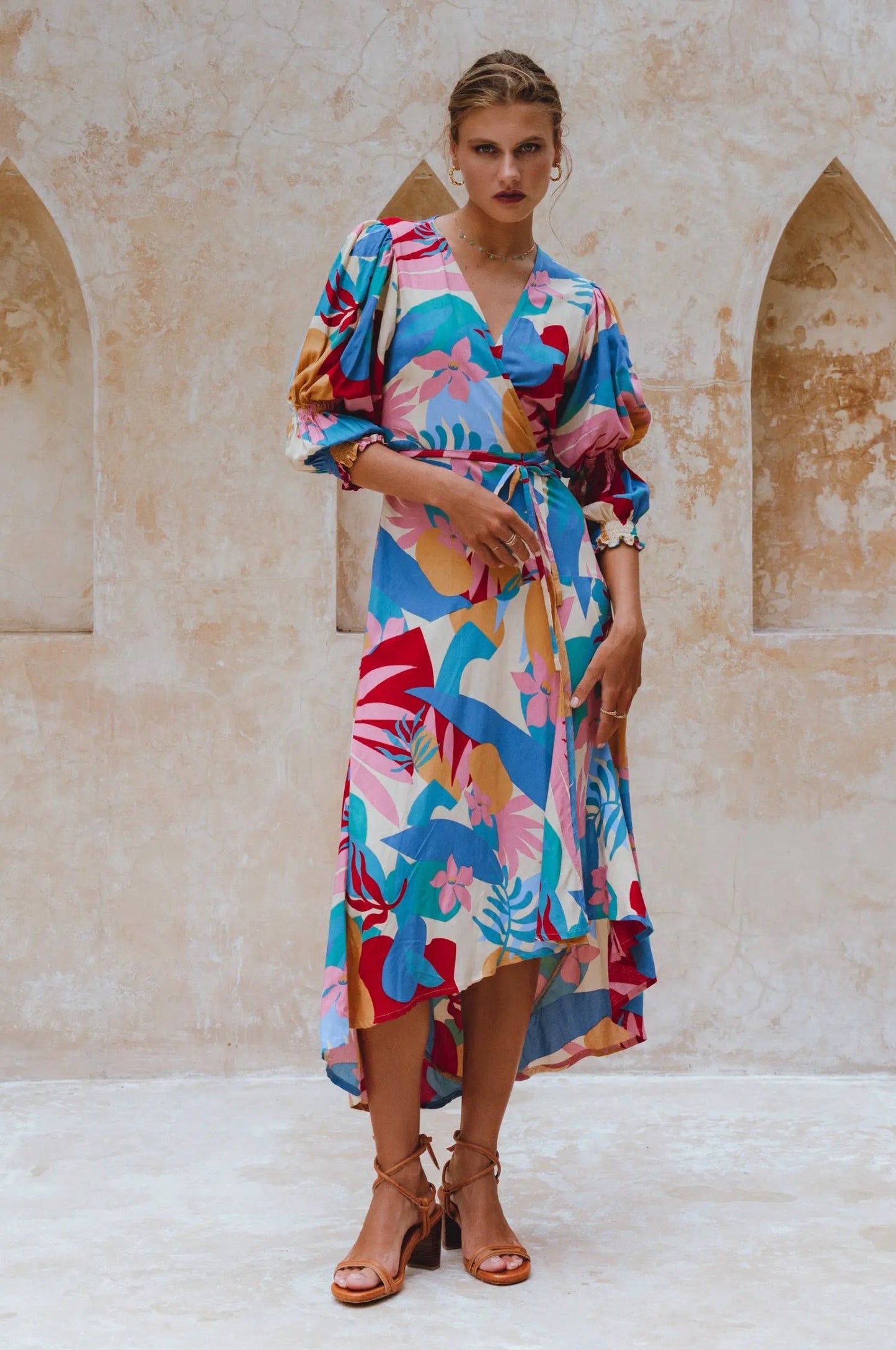 Set Sail Puff Sleeve Wrap Cotton Dress (Sale) by ELF