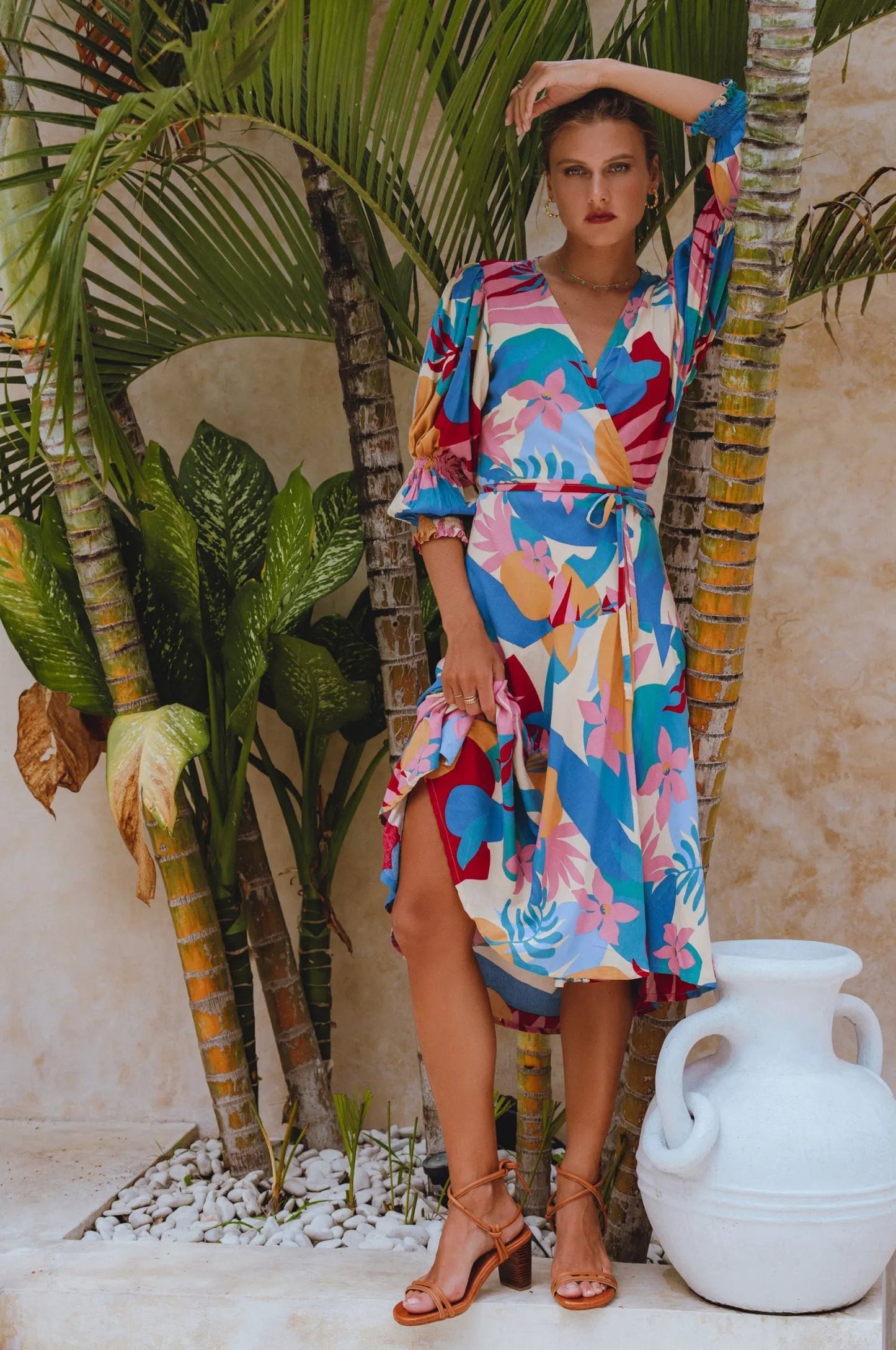 Set Sail Puff Sleeve Wrap Cotton Dress (Sale) by ELF
