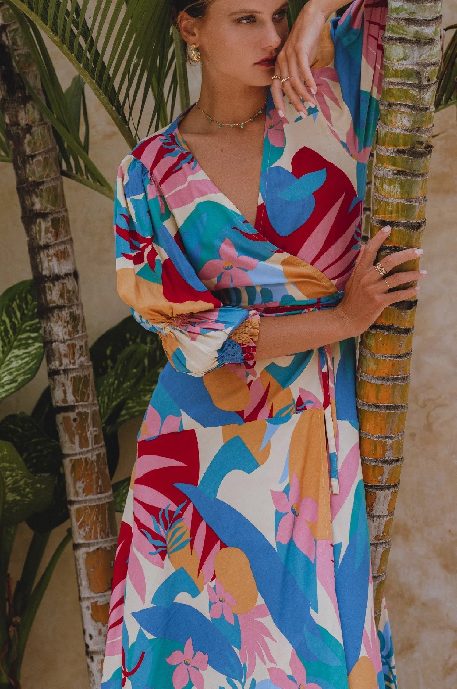 Set Sail Puff Sleeve Wrap Cotton Dress (Sale) by ELF