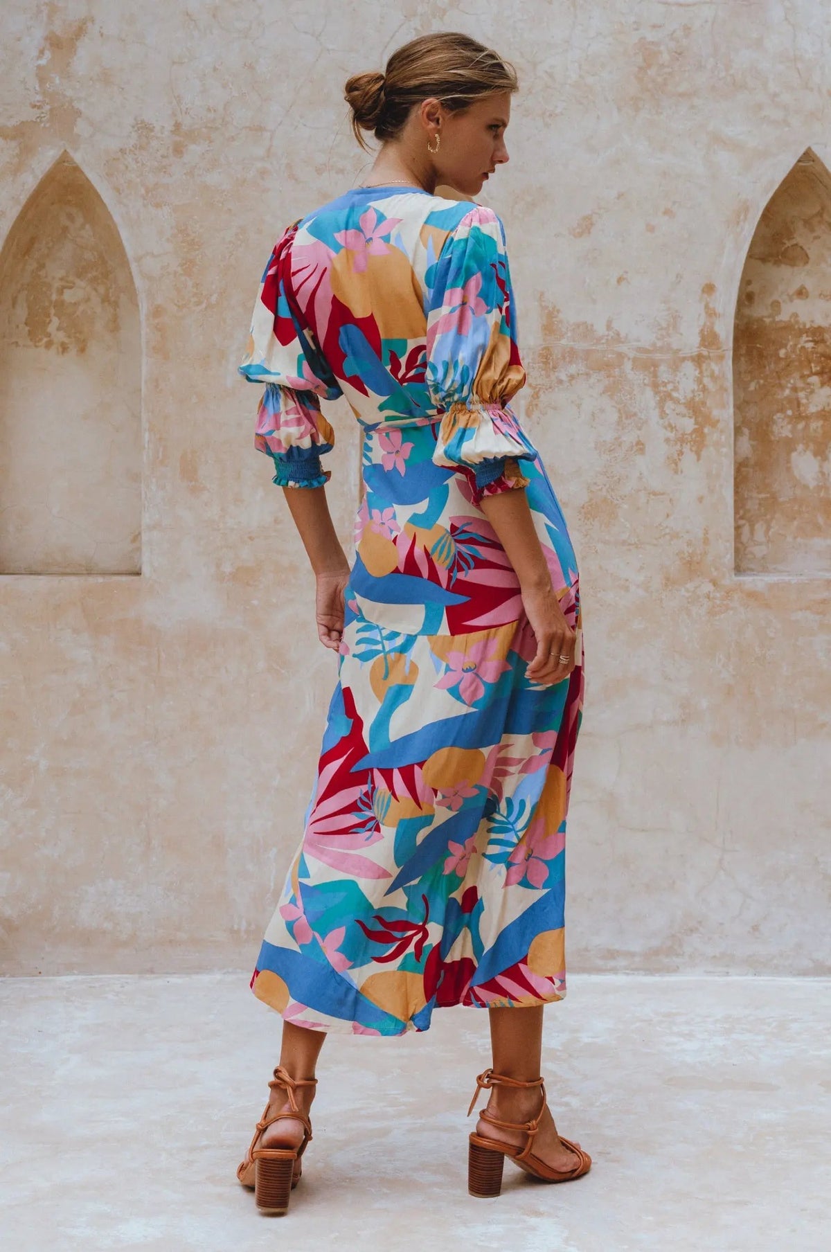 Set Sail Puff Sleeve Wrap Cotton Dress (Sale) by ELF