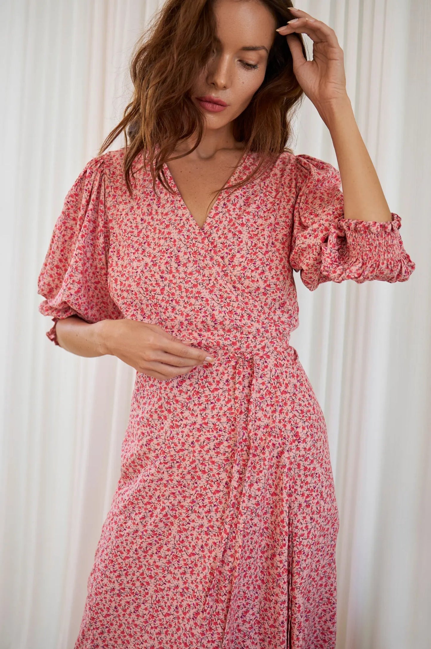 Set Sail Puff Sleeve Wrap Cotton Dress (Sale) by ELF