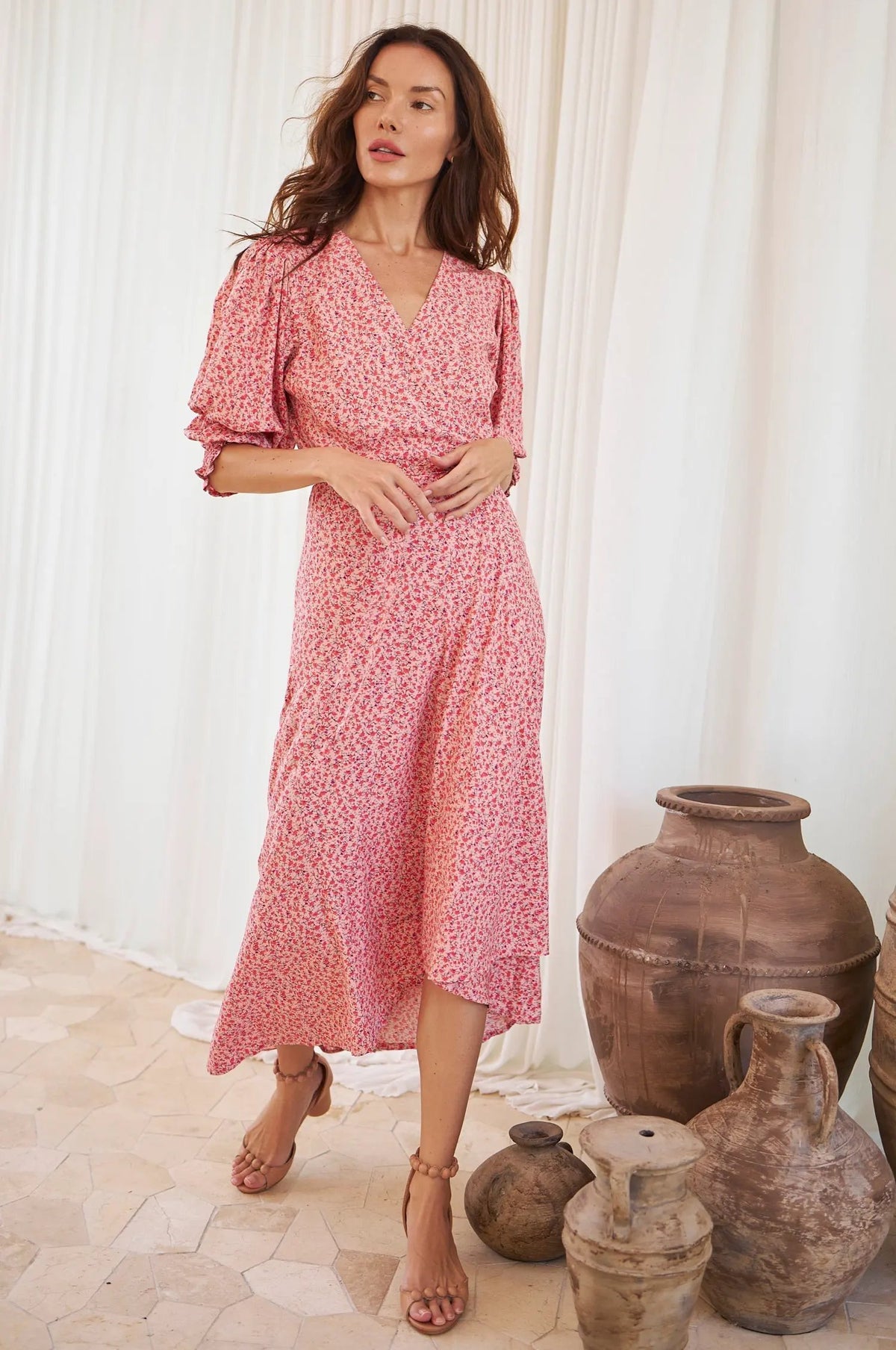 Set Sail Puff Sleeve Wrap Cotton Dress (Sale) by ELF