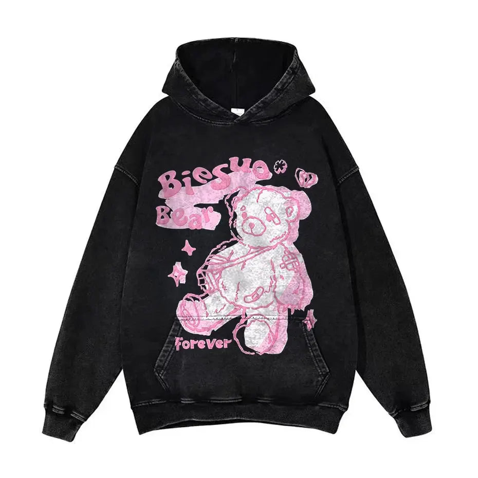 Anime Pain Graphic Hoodie Men's Retro Washed Harajuku Streetwear by Vimost Shop