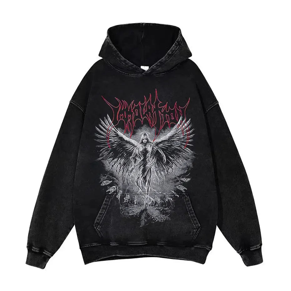 Anime Pain Graphic Hoodie Men's Retro Washed Harajuku Streetwear by Vimost Shop