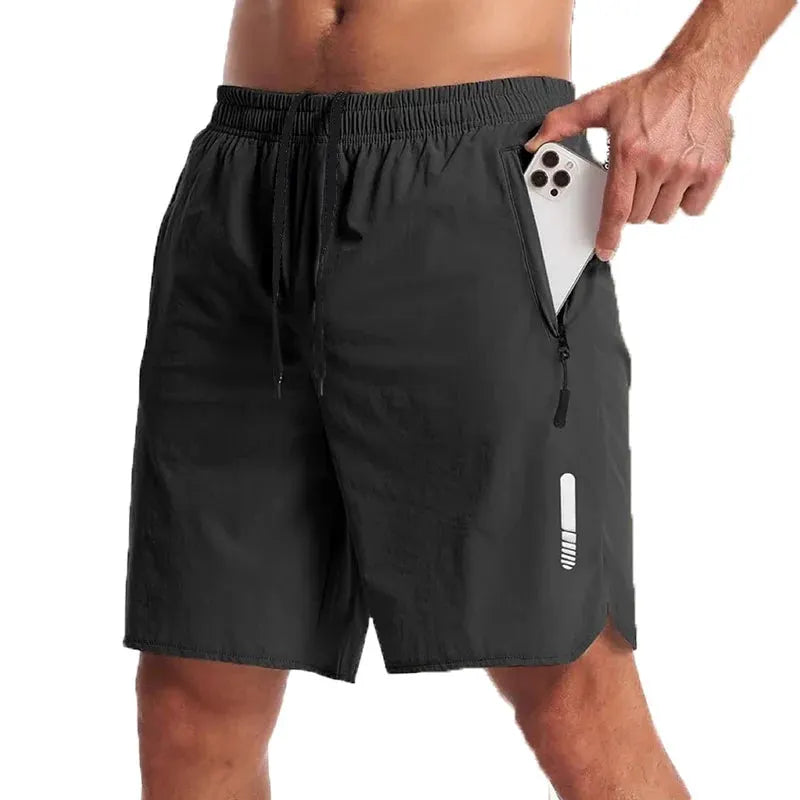 Men’s Nylon-Blend Running Shorts with Drawstring Waist and Zippered Pocket by Vimost Shop
