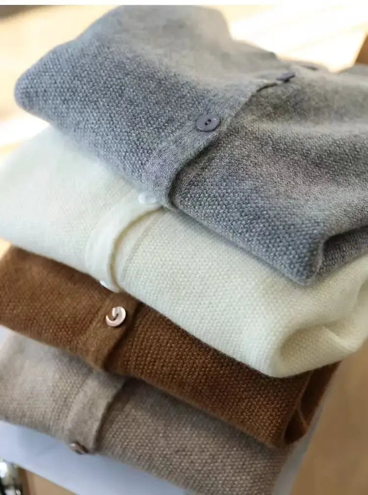 Autumn Women's Pure Cashmere Cardigan - European Style High-end Early Autumn Soft Knit Short Sweater Coat by Vimost Shop