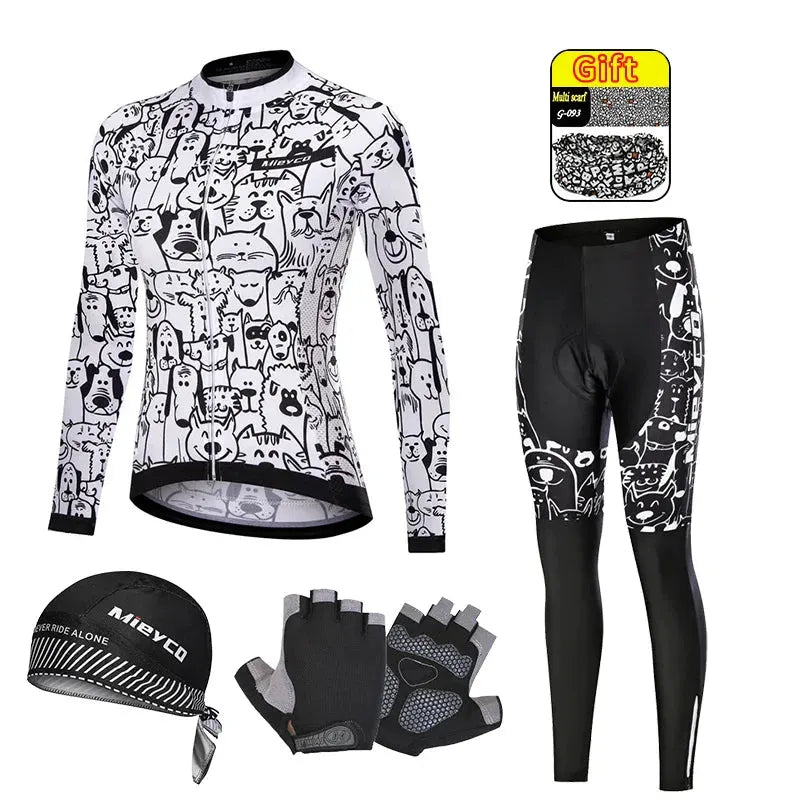 Women Long Sleeve Cycling Jersey Set MTB Bike Pants Kit Breathable Sportswear by Vimost Shop