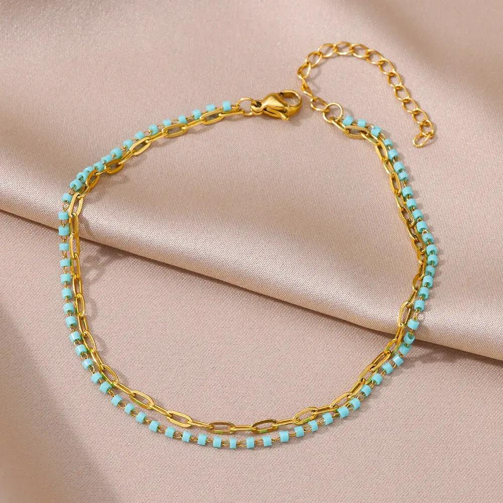 Anklets for Women Summer Beach Accessories Stainless Steel Imitation Pearl Chain Anklet Gold Color Leg Bracelets Bodychain Gifts by MAIDEN-ART