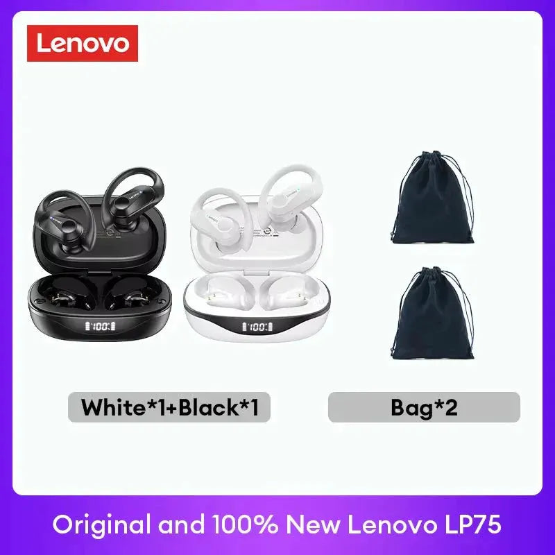 Original Lenovo LP75 TWS Bluetooth V5.3 Headphones Wireless LED Digital Display Earphones Noise Reduction Waterproof Headset New by MAIDEN-ART