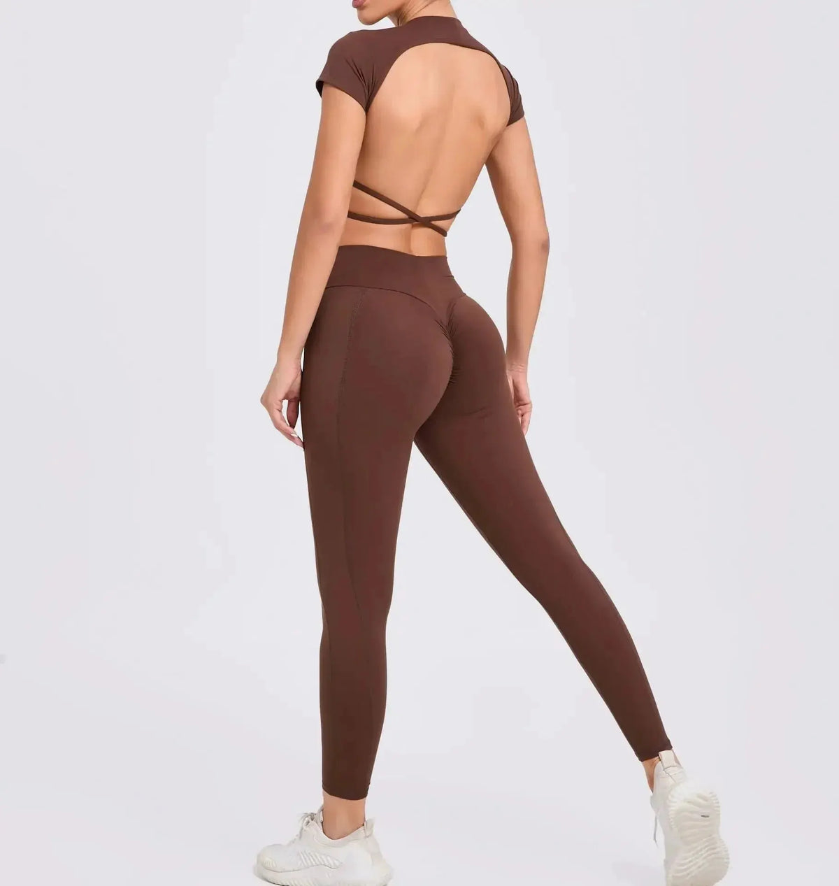 Cross Backless Sporty Set Women 2 Piece Sportswear Short Sleeve Training Suit for Fitness Yoga Wear Female Gym Workout Clothes by MAIDEN-ART