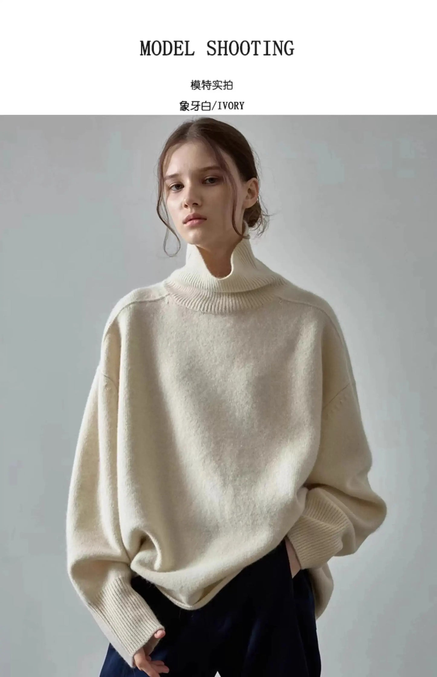 100% pure cashmere sweater for women high-neck sweater loose and thickened silhouette sweater by Vimost Shop