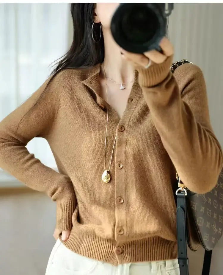Autumn Women's Pure Cashmere Cardigan - European Style High-end Early Autumn Soft Knit Short Sweater Coat by Vimost Shop