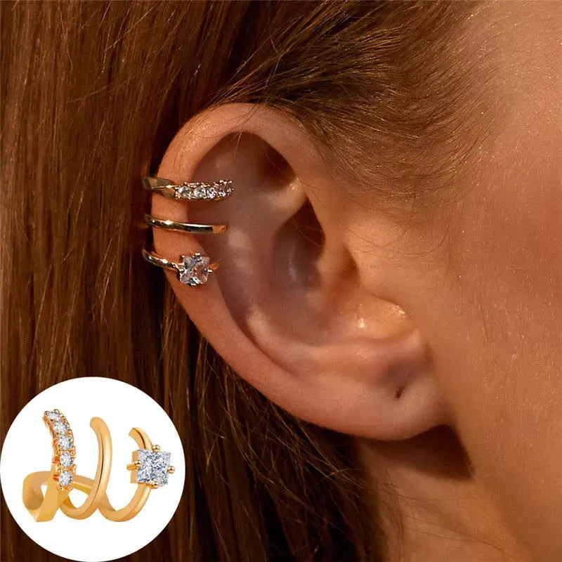 VAGZEB Bohemian NO Piercing Crystal Rhinestone Ear Cuff Wrap Stud Clip Earrings For Women Girl Trendy Earrings Jewelry Bijoux by Maiden-Art