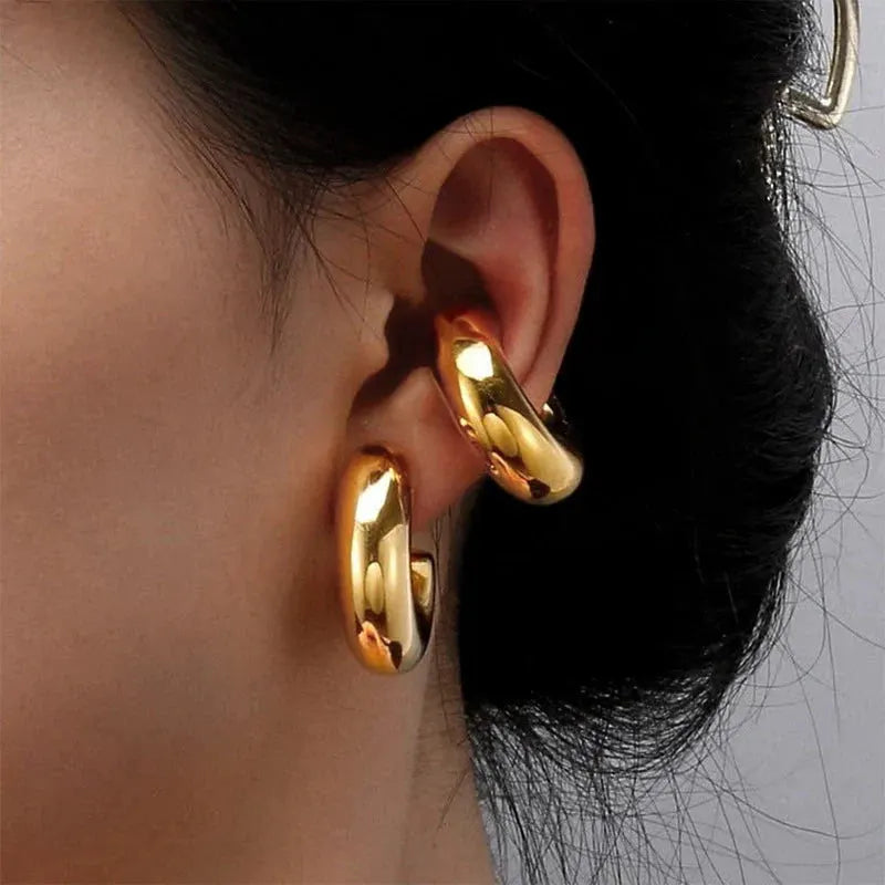 1 Pair Smooth Circle C Shape Clip Earrings For Women Lightweight Without Piercing Cartilage Ear Cuff Gold Silver Color Earrings by MAIDEN-ART